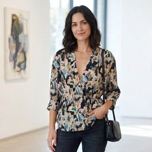 Iro Sz 36 (S) Abstract Colorful Drapy Blouse